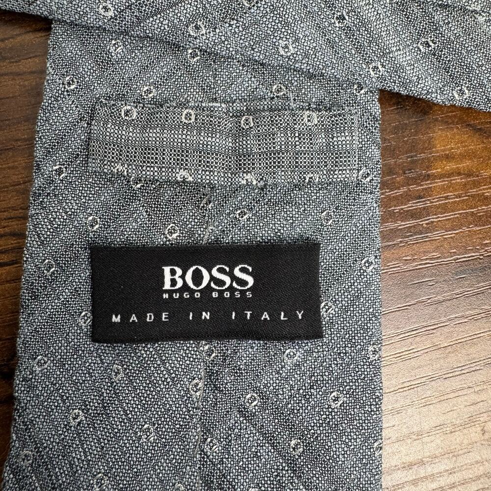 Hugo Boss BOSS Made in Italy Silk Tie Gray Patterned Designer Neckwear